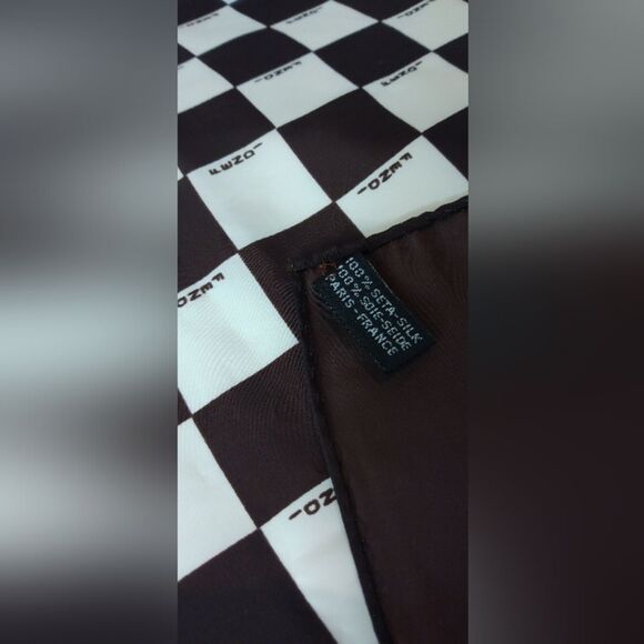 Fendi Brown and White Checkered Silk Scarf Foulard Vintage - Picture 11 of 11